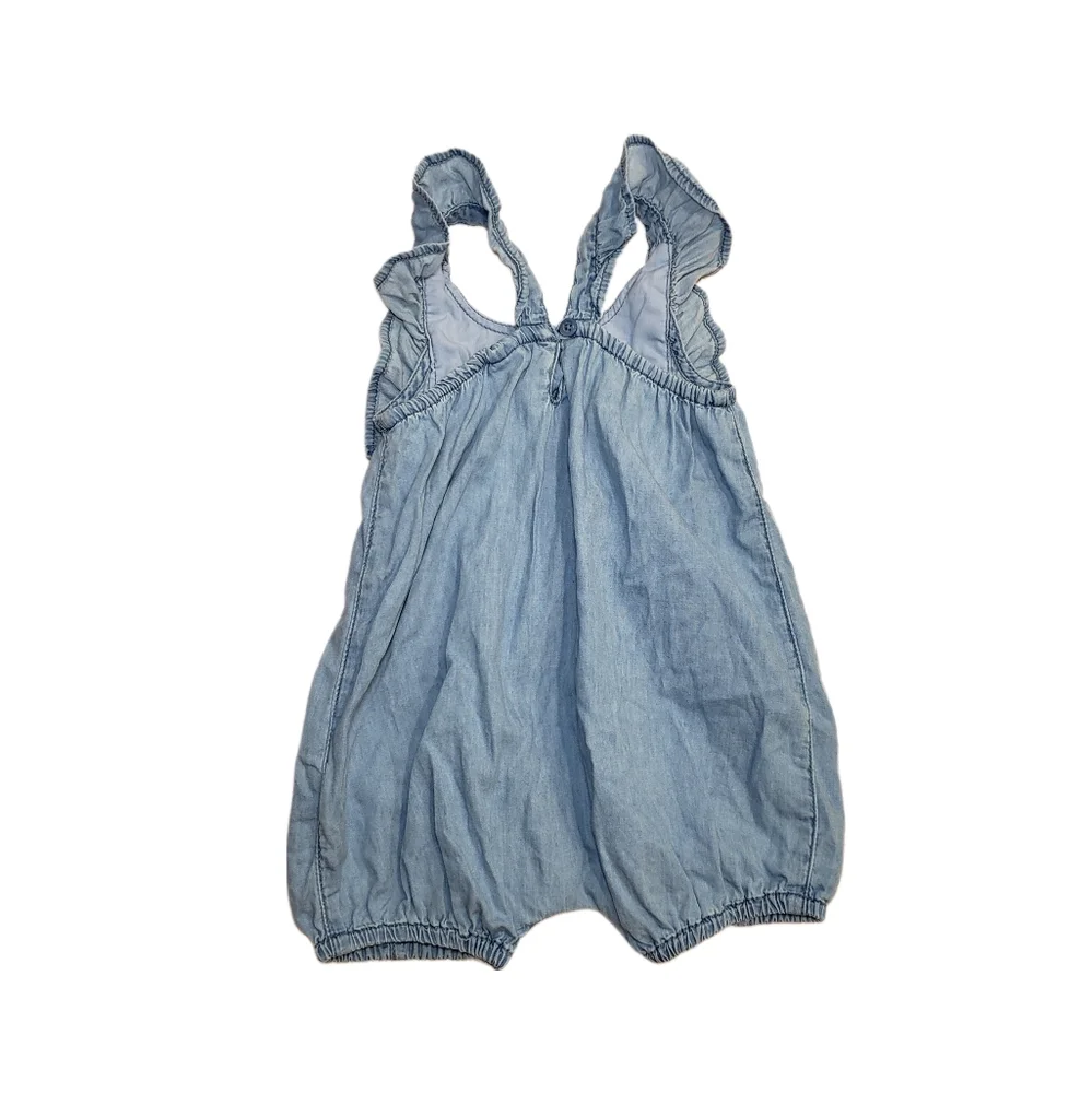 Baby Gap 3-6m Chambray Denim Embroidered Ruffle Sleeve Romper